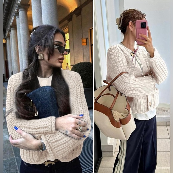 New Chunky Knit Cardigan Sweaters Long Sleeve Open Front Button Kitted Fall - Picture 7 of 16